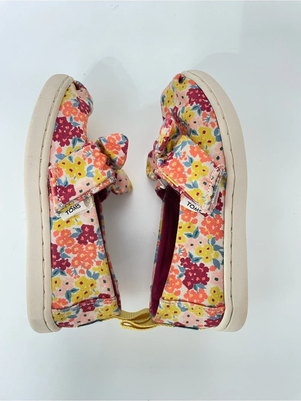 Tiny TOMS Alpergata Girls Floral Canvas Slip-Ons Raspberry Lemon Orange size 8T